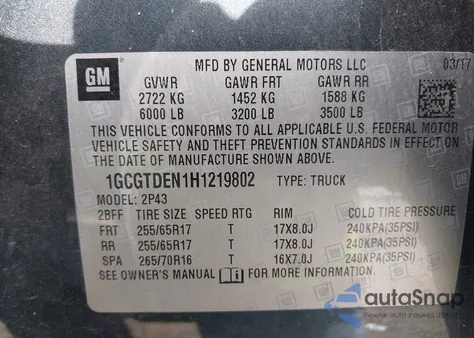 2017 Chevrolet Colorado Z71 из США, поврежденный, VIN 1GCGTDEN1H1219802